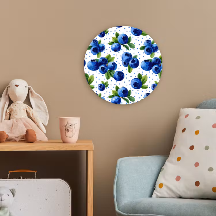 Bessen - Patroon - Blauw Wandcirkel kunststof plaat 5mm dik klein 188 -tsfeer1_kind