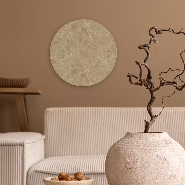Beige - Marmer - Witte aders Wandcirkel kunststof plaat 5mm dik klein 188 -sfeer1