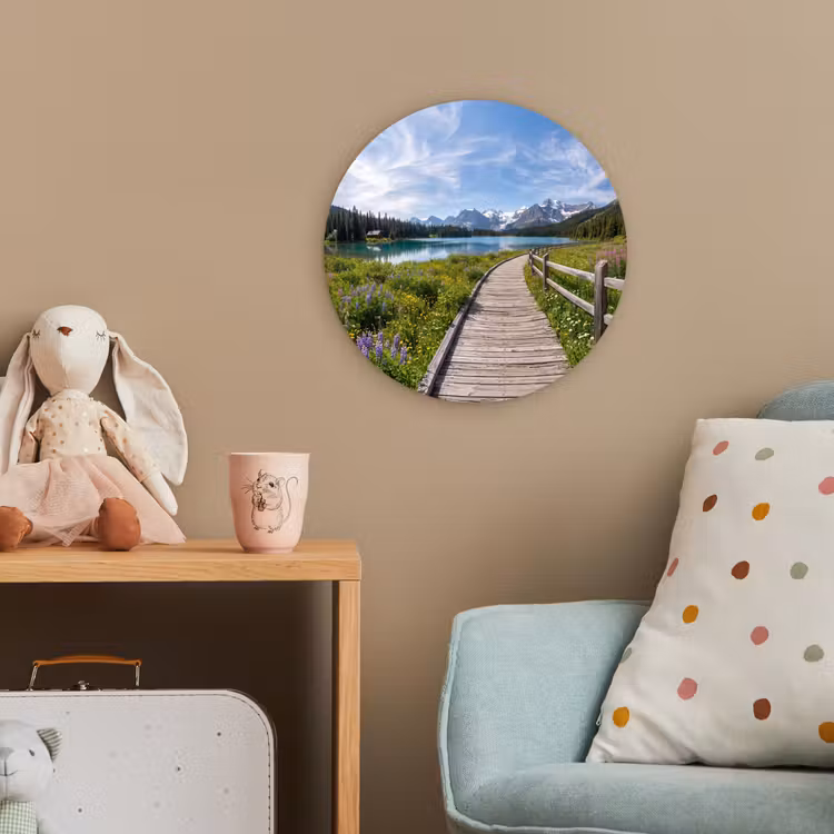 Bergen - Meer - Landschap - Blauw Wandcirkel kunststof plaat 5mm dik klein -tsfeer1_kind