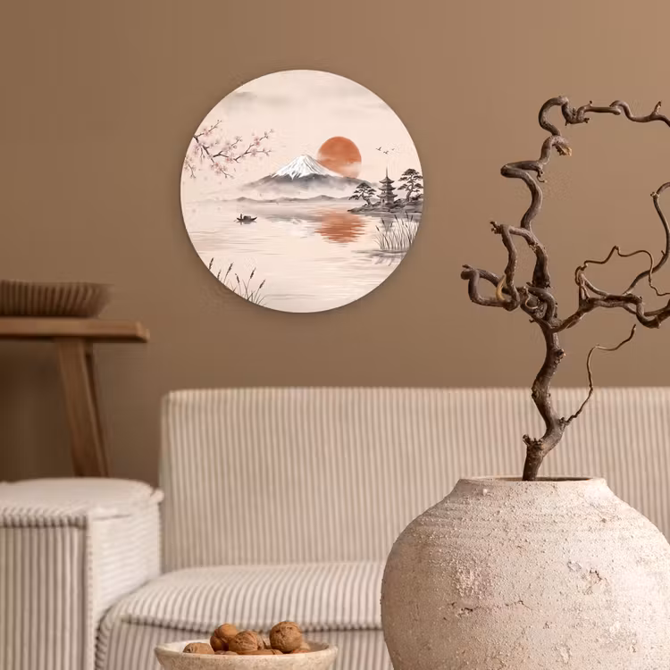 Bergtop - Meer - Bloesem Wandcirkel kunststof plaat 5mm dik klein -sfeer1