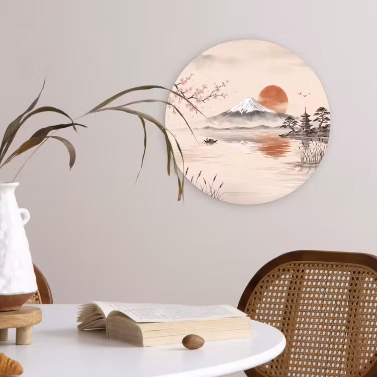 Bergtop - Meer - Bloesem Wandcirkel kunststof plaat 5mm dik klein -sfeer4