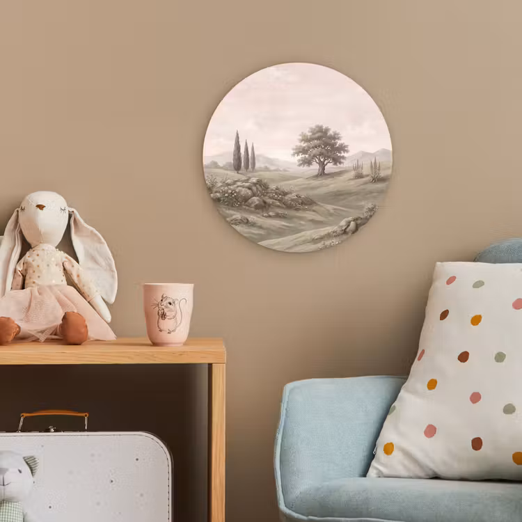 Heuvellandschap - Bomen - Natuur - Groen Wandcirkel kunststof plaat 5mm dik klein -tsfeer1_kind