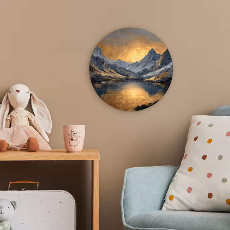 Berglandschap met Gouden Zonsondergang Wandcirkel kunststof plaat 5mm dik klein -tsfeer1_kind