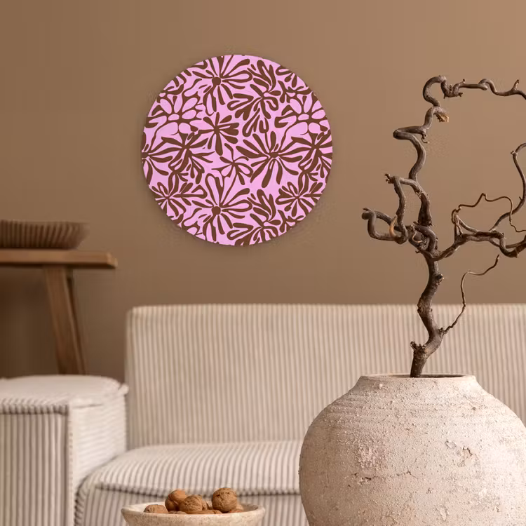 Organisch - Patroon - Roze Wandcirkel kunststof plaat 5mm dik klein 188 -sfeer1