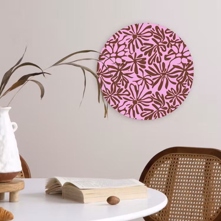 Organisch - Patroon - Roze Wandcirkel kunststof plaat 5mm dik klein 188 -sfeer4