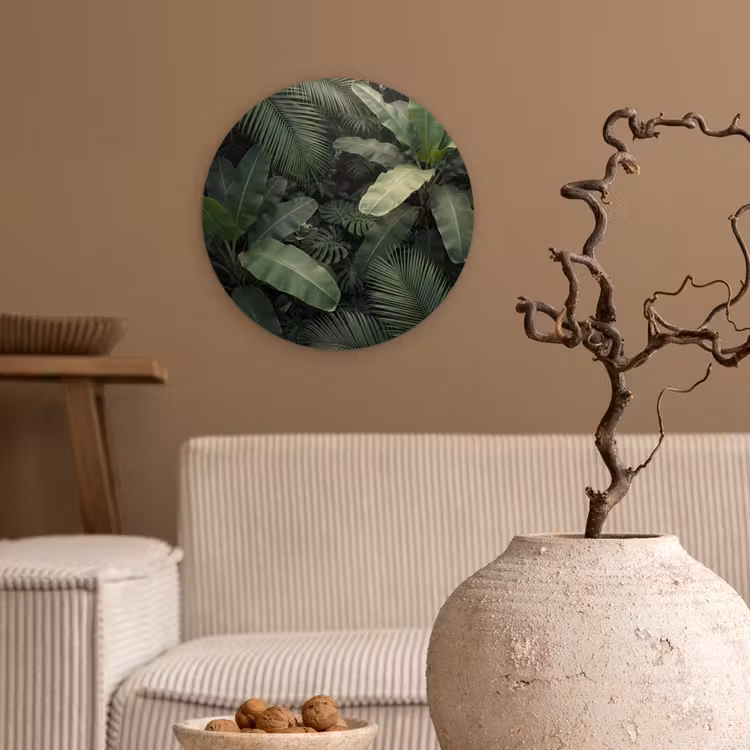 Bladeren - Groen - Tropisch - Natuur Wandcirkel kunststof plaat 5mm dik klein -sfeer1
