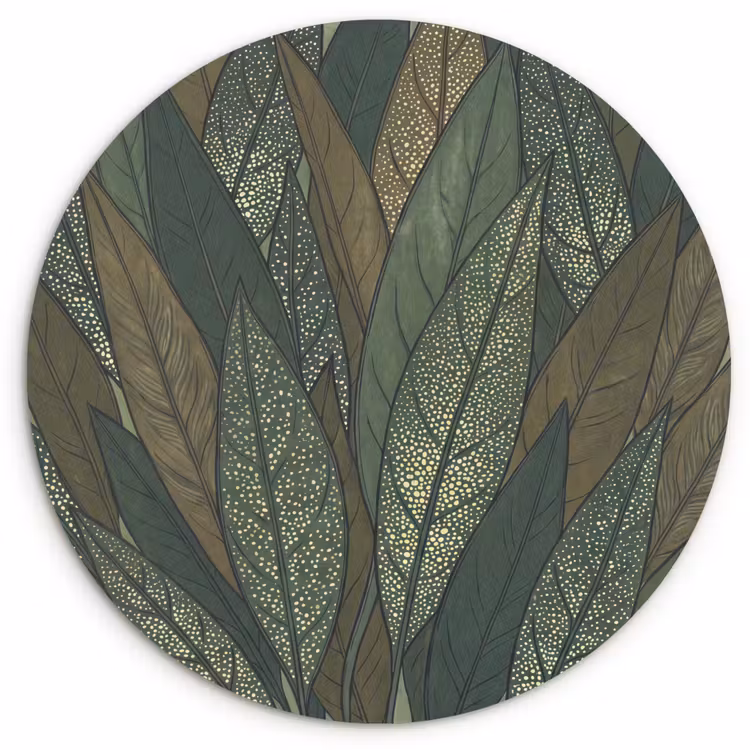 Bladeren - Patroon - Gestippeld - Natuur - Groen Wandcirkel kunststof plaat 5mm dik klein -3d