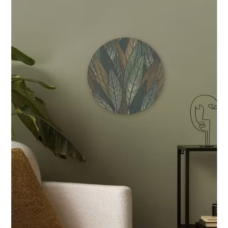 Bladeren - Patroon - Gestippeld - Natuur - Groen Wandcirkel kunststof plaat 5mm dik klein -sfeer3