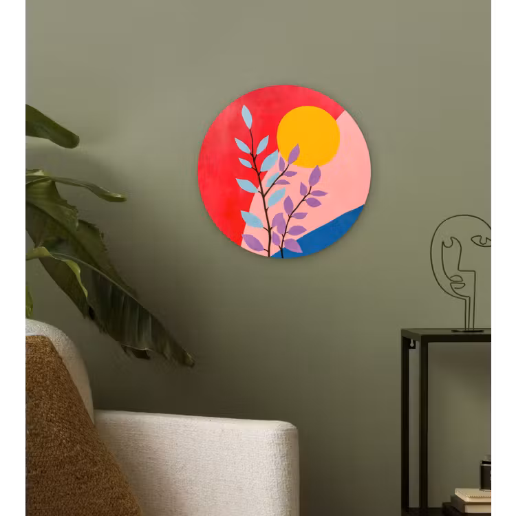 Bladeren - Zon - Abstracte vormen Wandcirkel kunststof plaat 5mm dik klein -sfeer3