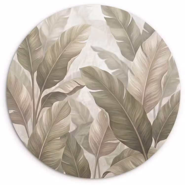 Bladeren - Tropisch - Natuur - Abstract - Beige Wandcirkel kunststof plaat 5mm dik klein -3d