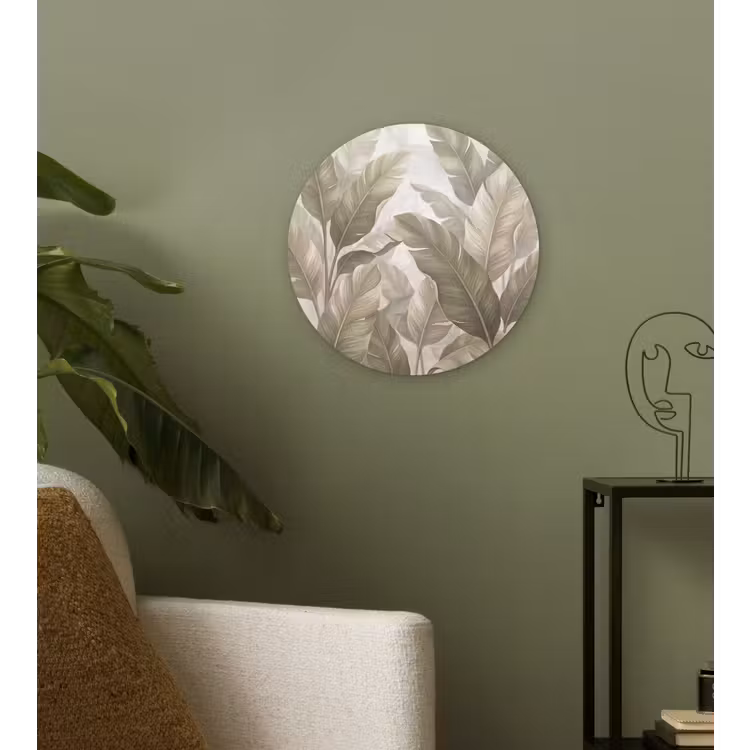 Bladeren - Tropisch - Natuur - Abstract - Beige Wandcirkel kunststof plaat 5mm dik klein -sfeer3