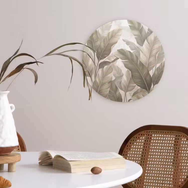 Bladeren - Tropisch - Natuur - Abstract - Beige Wandcirkel kunststof plaat 5mm dik klein -sfeer4