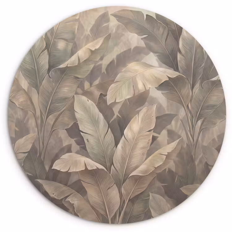 Bladeren - Tropisch - Natuur - Modern - Beige Wandcirkel kunststof plaat 5mm dik klein -3d