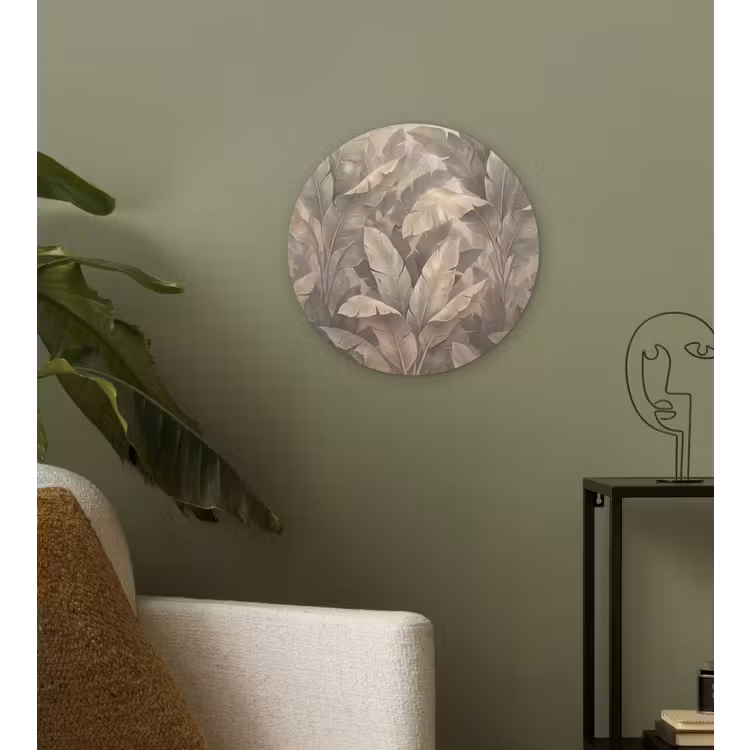 Bladeren - Tropisch - Natuur - Modern - Beige Wandcirkel kunststof plaat 5mm dik klein -sfeer3