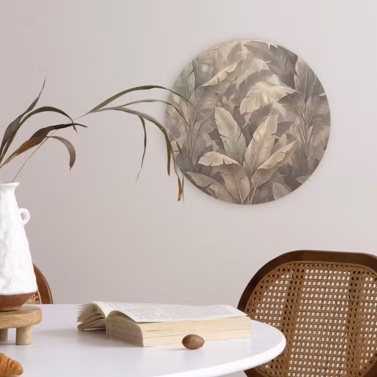Bladeren - Tropisch - Natuur - Modern - Beige Wandcirkel kunststof plaat 5mm dik klein -sfeer4