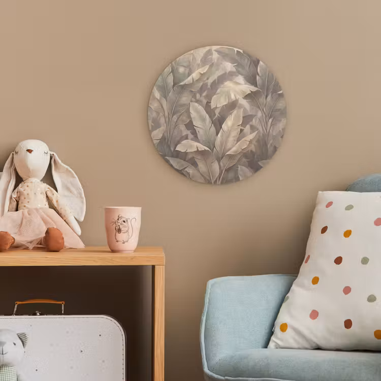 Bladeren - Tropisch - Natuur - Modern - Beige Wandcirkel kunststof plaat 5mm dik klein -tsfeer1_kind