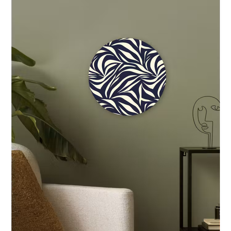 Bladvormen - Blauw - Patroon - Wit Wandcirkel kunststof plaat 5mm dik klein 188 -sfeer3