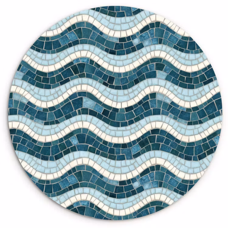 Blauw - Wit - Mozaïek - Golvend Wandcirkel kunststof plaat 5mm dik klein 188 -3d