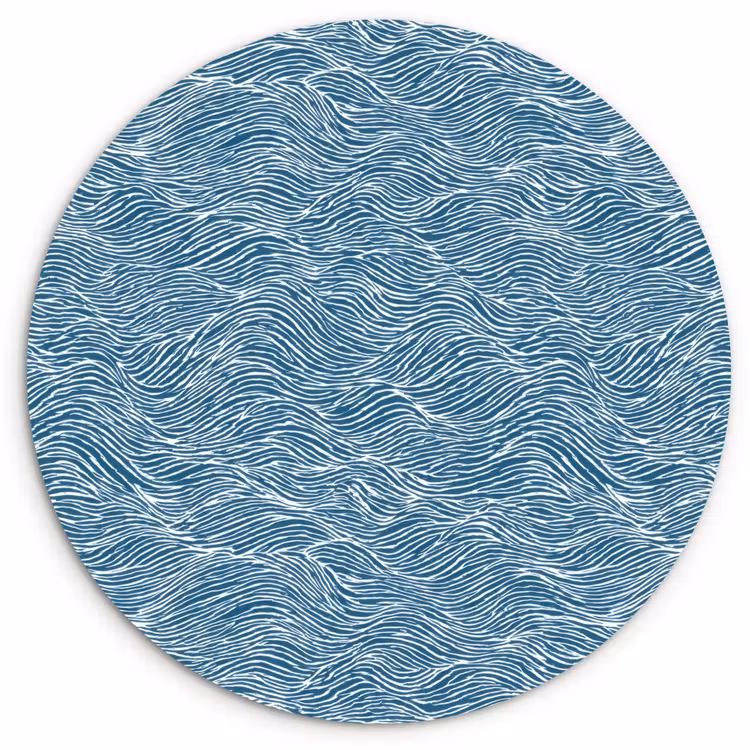 Blauw - Wit - Golven - Getekend - Textuur Wandcirkel kunststof plaat 5mm dik klein 188 -3d
