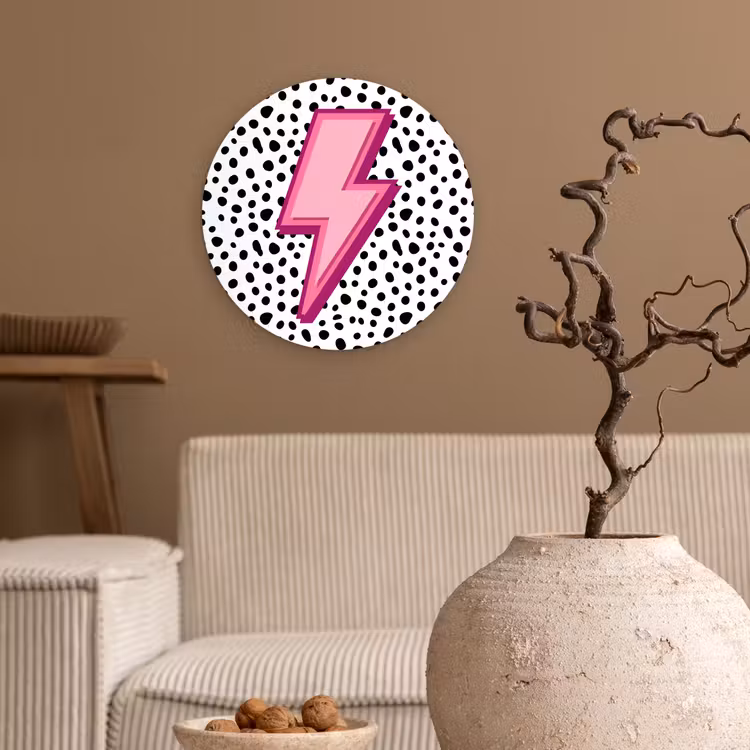 Bliksem - Roze - Stippen Wandcirkel kunststof plaat 5mm dik klein -sfeer1
