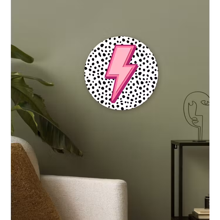 Bliksem - Roze - Stippen Wandcirkel kunststof plaat 5mm dik klein -sfeer3