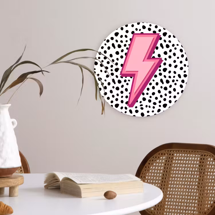 Bliksem - Roze - Stippen Wandcirkel kunststof plaat 5mm dik klein -sfeer4