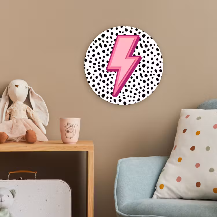 Bliksem - Roze - Stippen Wandcirkel kunststof plaat 5mm dik klein -tsfeer1_kind
