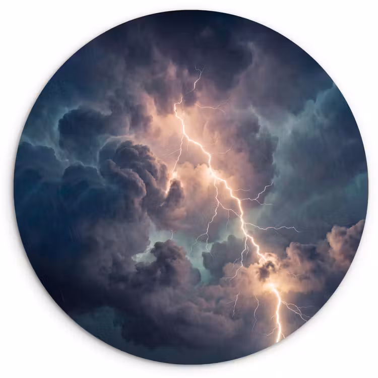 Bliksem - Storm - Natuur - Donker Wandcirkel kunststof plaat 5mm dik klein -3d