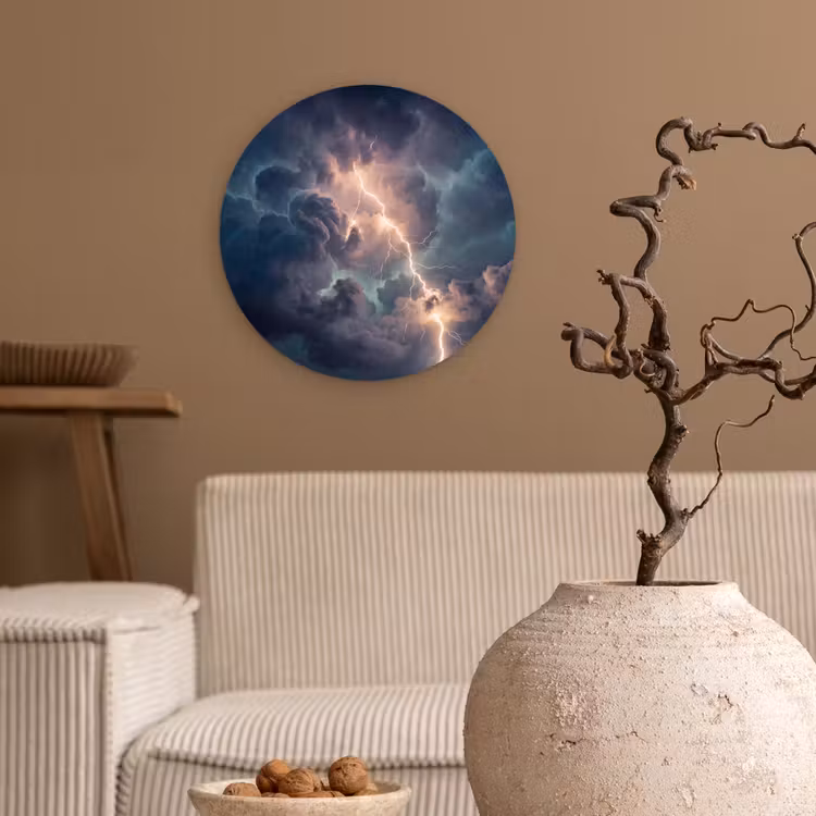 Bliksem - Storm - Natuur - Donker Wandcirkel kunststof plaat 5mm dik klein -sfeer1