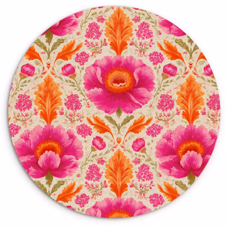 Bloemen - Barok - Roze - Oranje Wandcirkel kunststof plaat 5mm dik klein 188 -3d