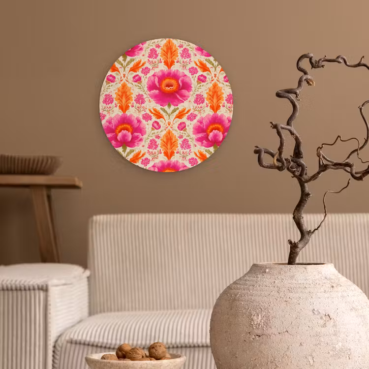 Bloemen - Barok - Roze - Oranje Wandcirkel kunststof plaat 5mm dik klein 188 -sfeer1