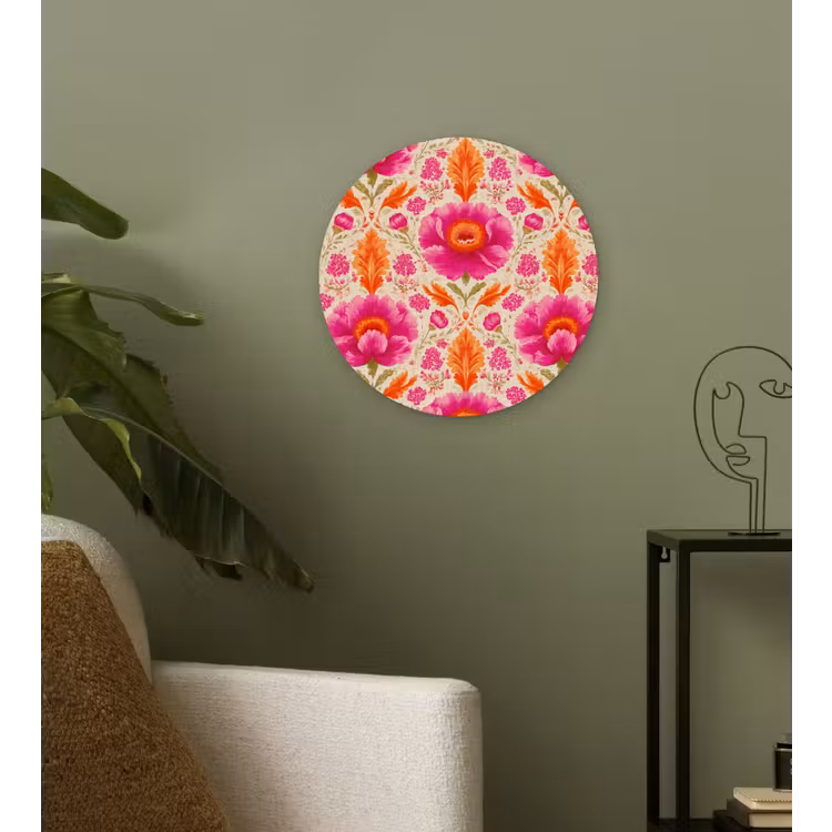 Bloemen - Barok - Roze - Oranje Wandcirkel kunststof plaat 5mm dik klein 188 -sfeer3