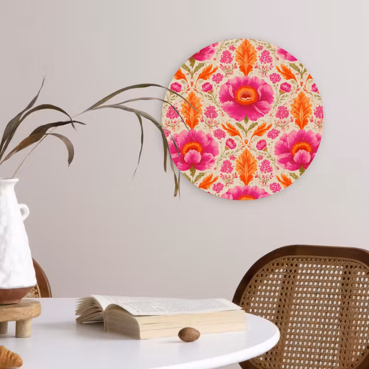 Bloemen - Barok - Roze - Oranje Wandcirkel kunststof plaat 5mm dik klein 188 -sfeer4
