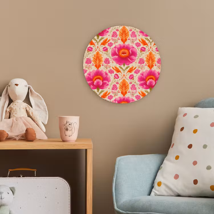 Bloemen - Barok - Roze - Oranje Wandcirkel kunststof plaat 5mm dik klein 188 -tsfeer1_kind