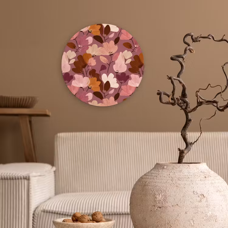 Bloem - Patroon - Roze Wandcirkel kunststof plaat 5mm dik klein 188 -sfeer1