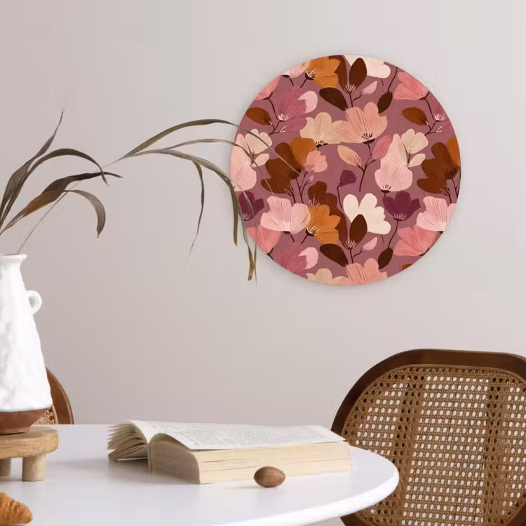 Bloem - Patroon - Roze Wandcirkel kunststof plaat 5mm dik klein 188 -sfeer4