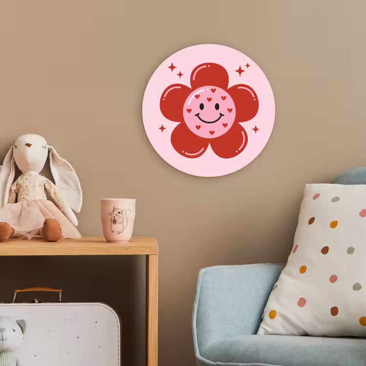 Bloem - Roze - Hartjes Wandcirkel kunststof plaat 5mm dik klein -tsfeer1_kind