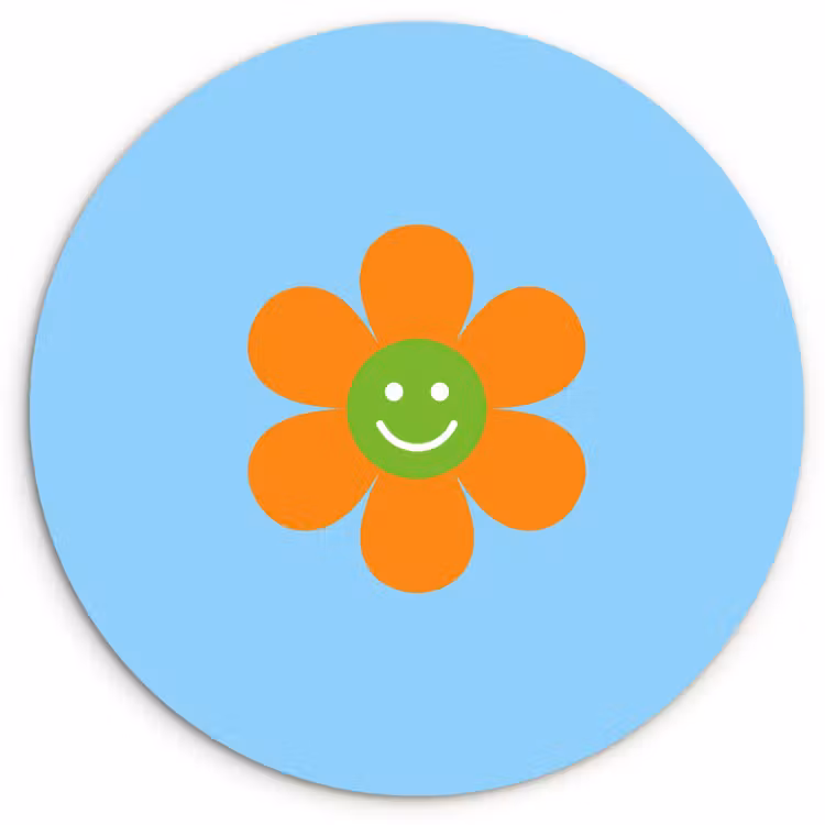 Bloem - Smiley - Kleurrijk Wandcirkel kunststof plaat 5mm dik klein -3d