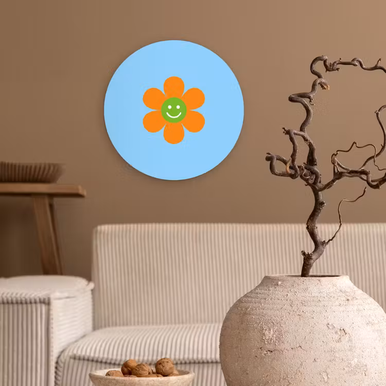 Bloem - Smiley - Kleurrijk Wandcirkel kunststof plaat 5mm dik klein -sfeer1