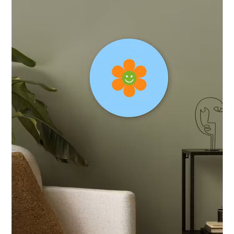 Bloem - Smiley - Kleurrijk Wandcirkel kunststof plaat 5mm dik klein -sfeer3