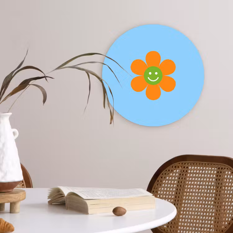 Bloem - Smiley - Kleurrijk Wandcirkel kunststof plaat 5mm dik klein -sfeer4