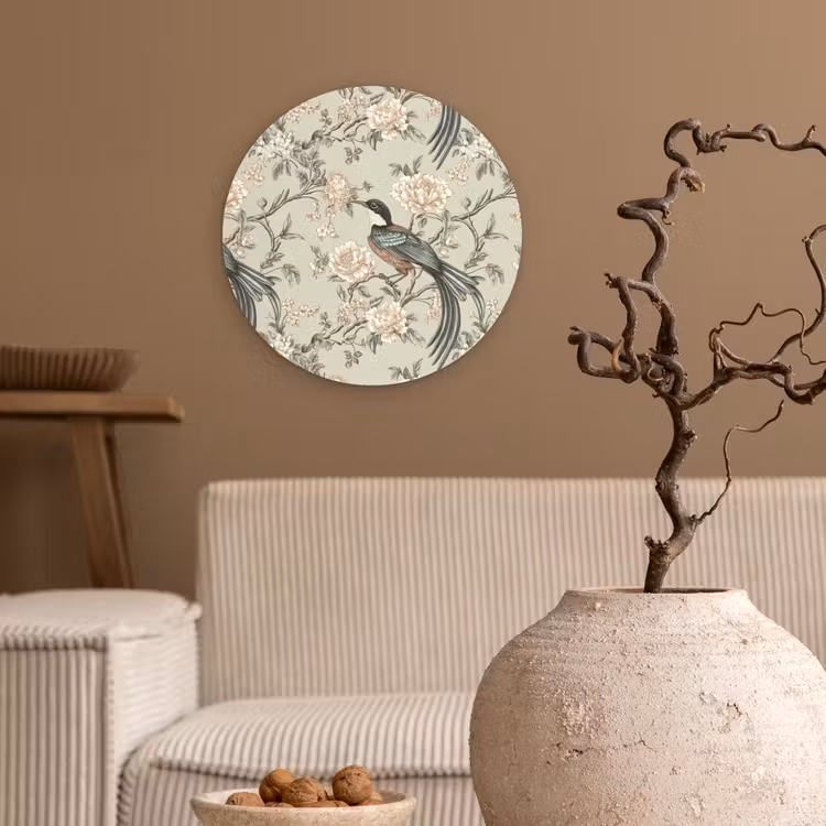 Bloem - Vogel - Kleurrijk Wandcirkel kunststof plaat 5mm dik klein 188 -sfeer1
