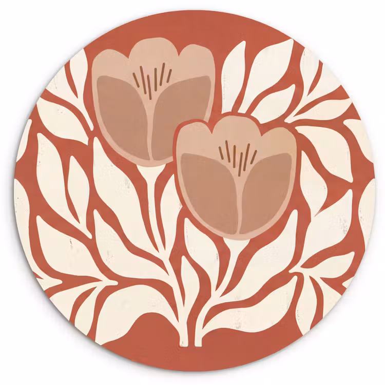 Bloemen - Abstract - Modern - Beige - Natuur Wandcirkel kunststof plaat 5mm dik klein -3d