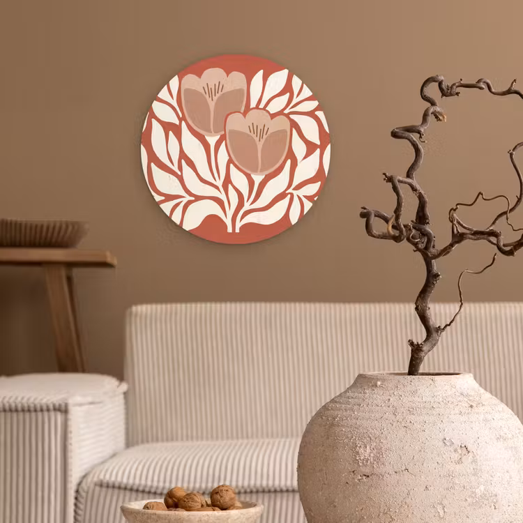 Bloemen - Abstract - Modern - Beige - Natuur Wandcirkel kunststof plaat 5mm dik klein -sfeer1