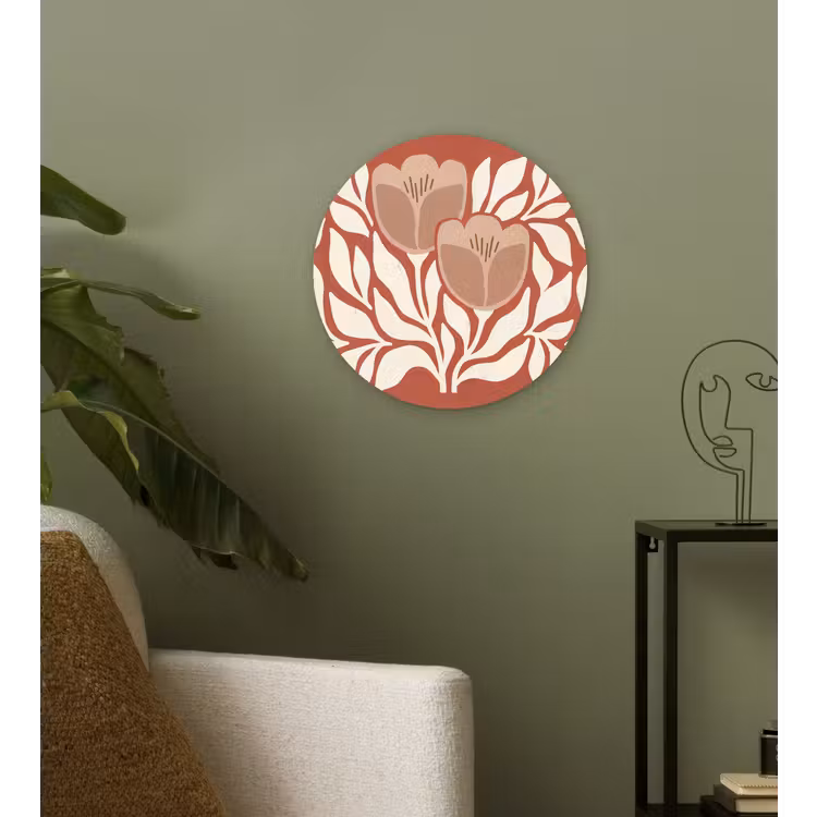 Bloemen - Abstract - Modern - Beige - Natuur Wandcirkel kunststof plaat 5mm dik klein -sfeer3