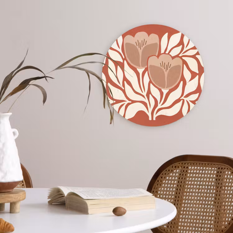 Bloemen - Abstract - Modern - Beige - Natuur Wandcirkel kunststof plaat 5mm dik klein -sfeer4