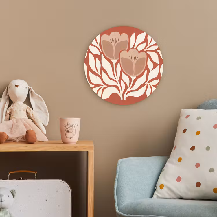Bloemen - Abstract - Modern - Beige - Natuur Wandcirkel kunststof plaat 5mm dik klein -tsfeer1_kind