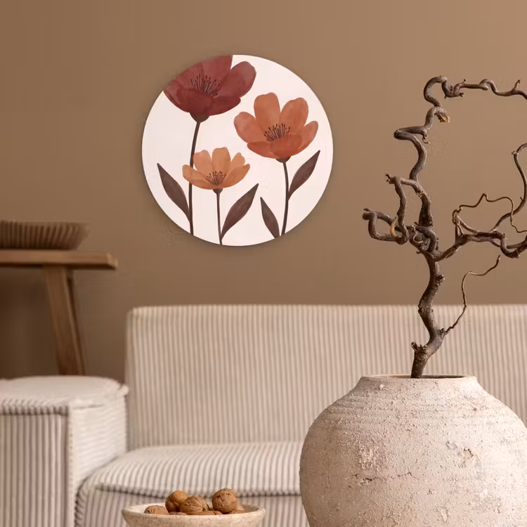 Bloemen - Abstract - Modern - Bruin - Decoratief Wandcirkel kunststof plaat 5mm dik klein -sfeer1