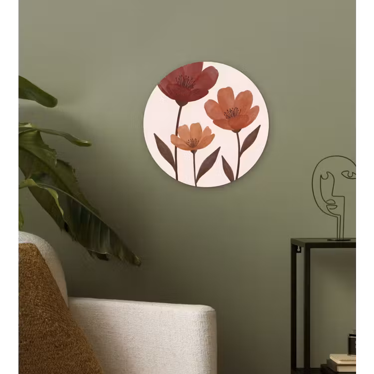 Bloemen - Abstract - Modern - Bruin - Decoratief Wandcirkel kunststof plaat 5mm dik klein -sfeer3