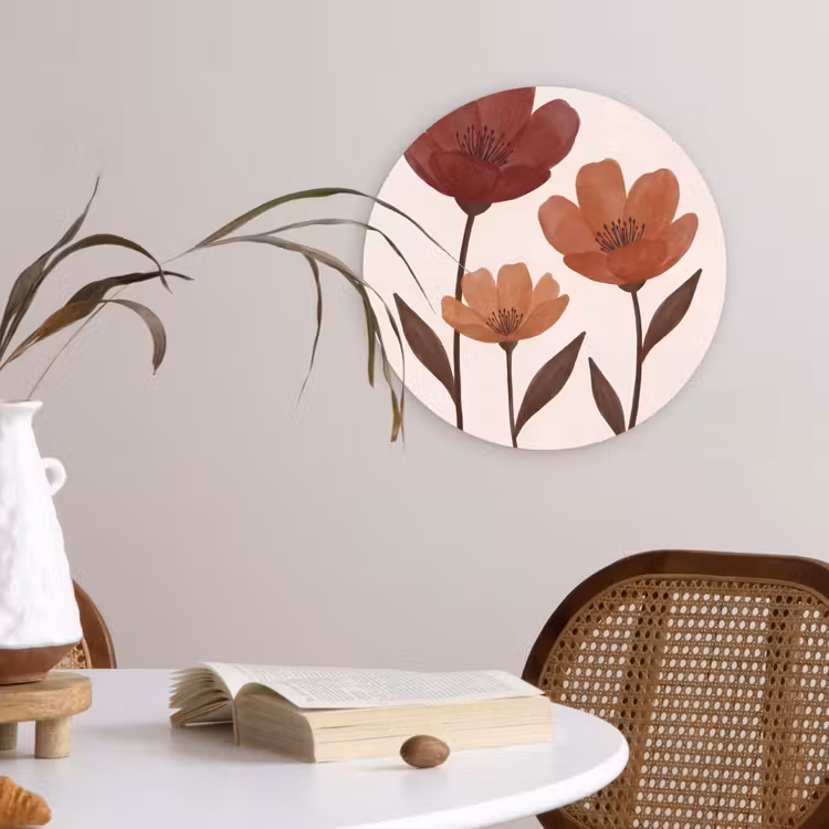 Bloemen - Abstract - Modern - Bruin - Decoratief Wandcirkel kunststof plaat 5mm dik klein -sfeer4